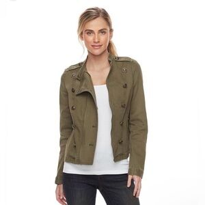 Sonoma Women's Olive Military Jacket Size Large Cotton